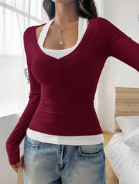 Scoop Neck Long Sleeve T-Shirt - Slightly Stretchy, 95% Polyester for Comfort, Easy Care - Store 42