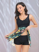 Printed Wide Strap Two-Piece Swim Set Black