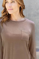 Basic Bae Women's Full Size Round Neck Long Sleeve Top with Pockets and Moderate Stretch - Store 42