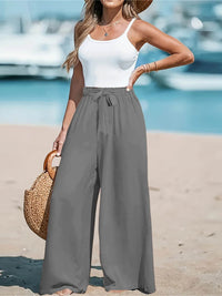 Full Size Drawstring Waist Wide Leg Pants Plus Size - Store 42