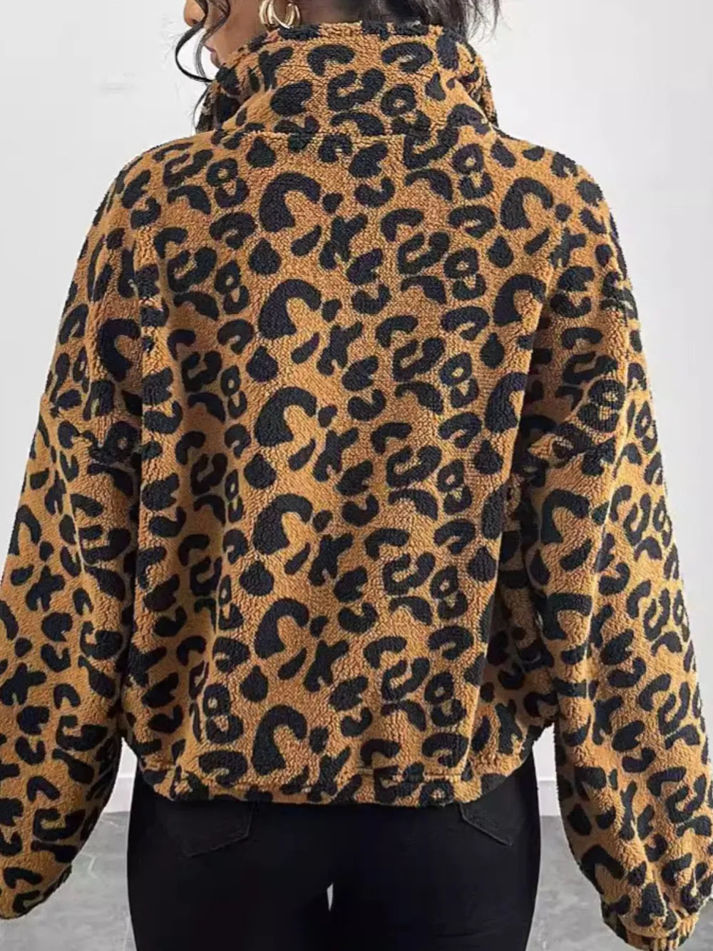 Trendy Leopard Print Zip Up Long Sleeve Jacket - 100% Polyester, Normal Thickness, Machine Washable