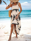 Smocked Printed Wide Strap Maxi Dress