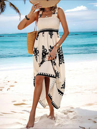 Smocked Printed Wide Strap Maxi Dress