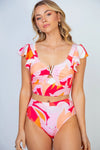 White Birch Full Size Floral Two Piece Swim Set Orange
