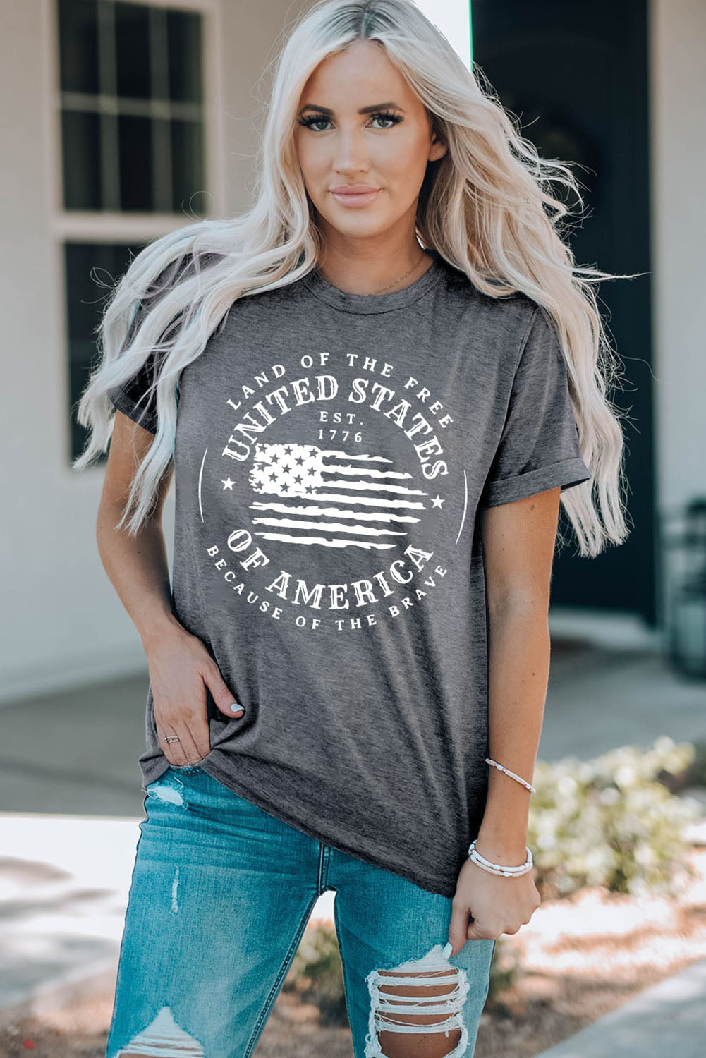 Patriotic US Flag Graphic Short Sleeve Tee for Casual Wear - Slightly Stretchy & Comfortable