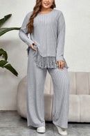 Honey Plus Size 2-Piece Tassel Hem Top & Pants Set - Slightly Stretchy & Stylish - Store 42