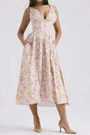 Floral V-Neck Sleeveless Midi Dress with Pockets Blush Pink