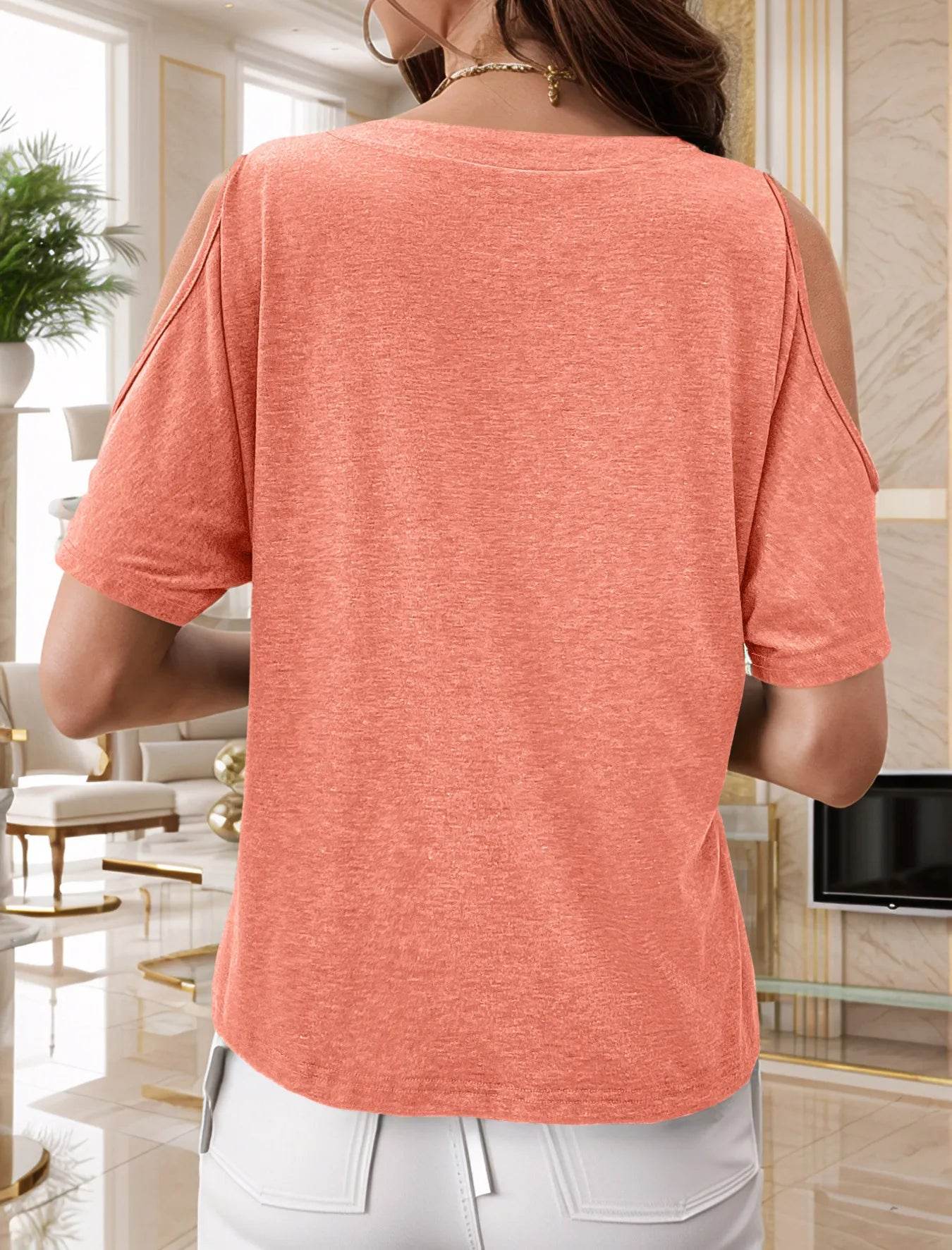 Full Size Cold Shoulder Button Front T-Shirt Plus Size - Store 42