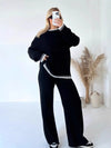 Contrast Trim Round Neck Top and Pants Sweater Set Black