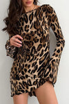 Backless Leopard Long Sleeve Mini Dress Leopard