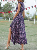Printed Surplice Ruffle Sleeve Dress