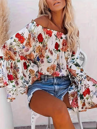 Full Size Floral Off-Shoulder Bell Sleeve Blouse Plus Size - Store 42