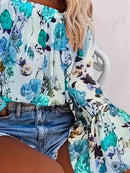 Full Size Floral Off-Shoulder Bell Sleeve Blouse Plus Size - Store 42