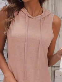 Full Size Drawstring Casual Sleeveless Hooded Mini Dress Plus Size - Store 42