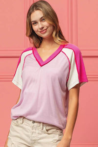 BiBi V-Neck Jersey Knit Top With Cord Rib Detailing - Comfortable & Stylish Combo - Store 42