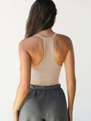 Ribbed V-Neck Halter Tank Top