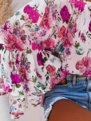 Full Size Floral Off-Shoulder Bell Sleeve Blouse Plus Size - Store 42