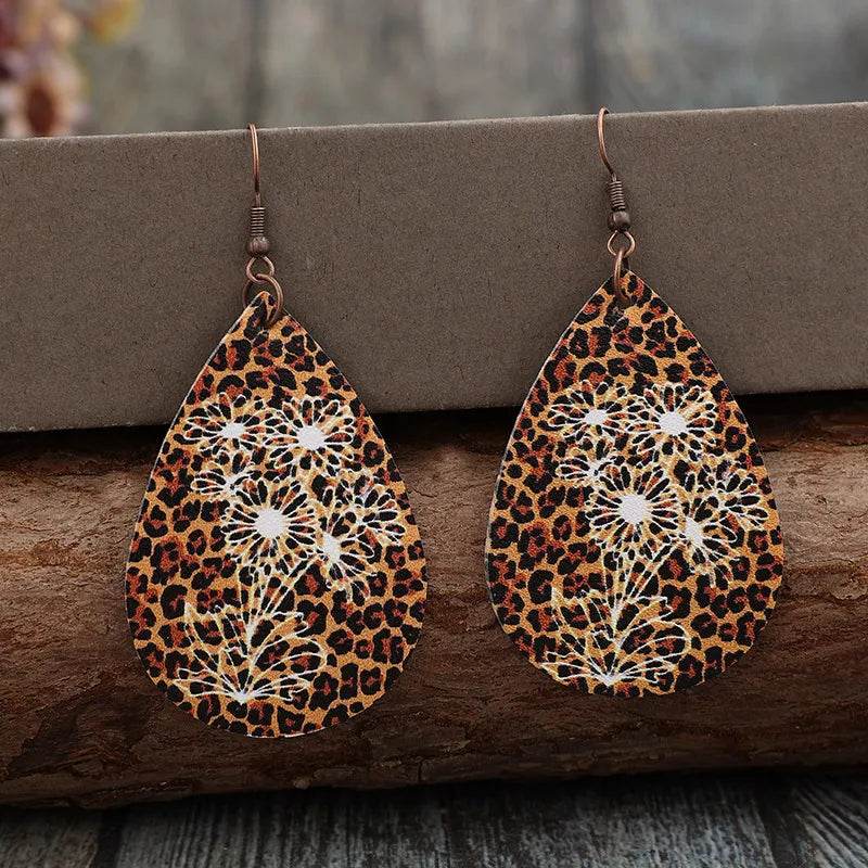 Leopard Print Teardrop Earrings - Stylish PU Leather, Lightweight 3-Inch Design by Trendsi