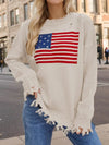 Distressed US Flag Long Sleeve Sweater for Women - 100% Acrylic, Moderate Stretch - Store 42