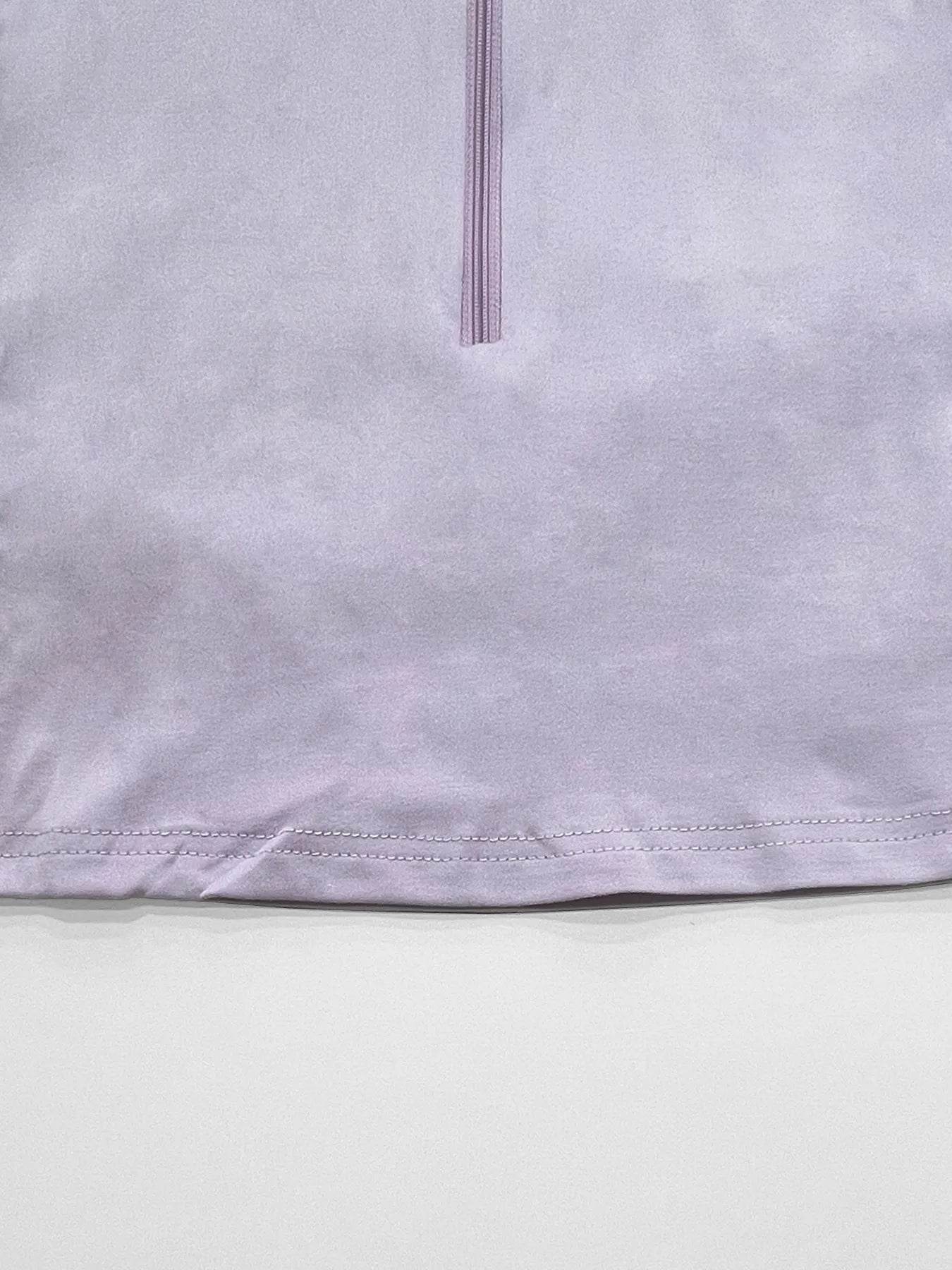 Trendy Half Zip Long Sleeve Crop T-Shirt - Slightly Stretchy Fabric, 95% Polyester, Stylish Fit - Store 42