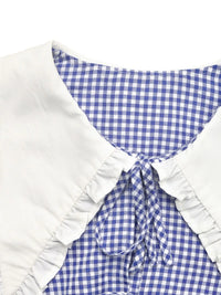 Tie Front Plaid Flounce Sleeve Blouse