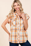 Mittoshop Mineral Wash Plaid Button Down Shirt Sherbet