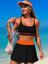 Scoop Neck Top and Skort Swim Set Black Orange
