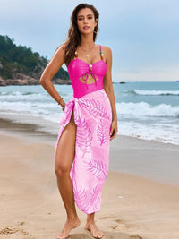 Cutout Sweetheart Neck One-Piece Swimwear and Cover-Up Swim Set Hot Pink