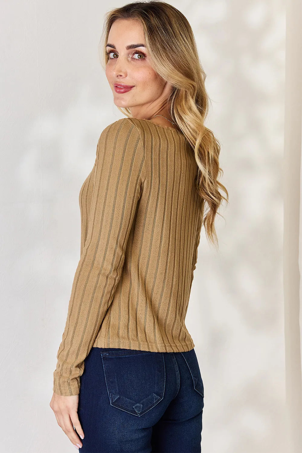 Basic Bae Full Size Ribbed Long Sleeve T-Shirt - Opaque & Slightly Stretchy Comfort Top