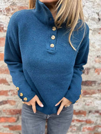 Full Size Button-Detail Turtleneck Sweater Plus Size - Store 42