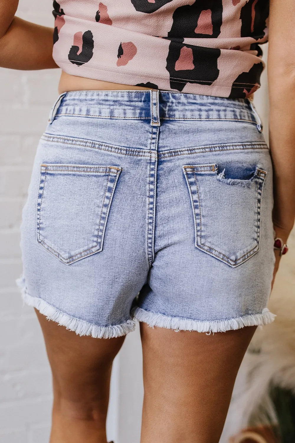 Trendy Pearl Studded Raw Hem Denim Shorts with Pockets - Stylish & Comfortable Fit