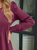 Stylish Smocked Round Neck Blouse With Lantern Sleeves - Opaque 65% Rayon, 35% Polyester - Store 42