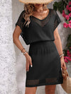 Openwork V-Neck Short Sleeve Cover-Up Dress Black One Size