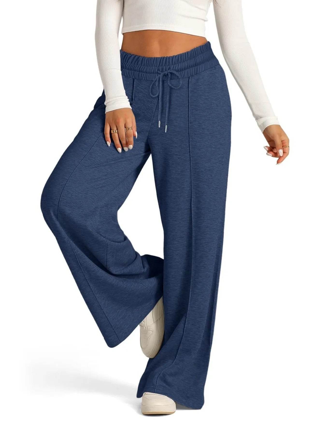 Full Size Drawstring Relaxed Fit Wide Leg Pants Plus Size - Store 42