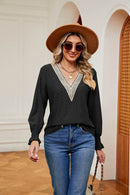 Stylish Contrast Flounce Sleeve Blouse - Opaque, Slightly Stretchy, Perfect for Casual Outings - Store 42