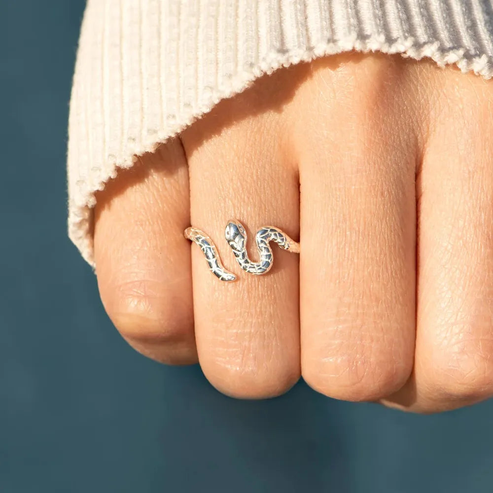 925 Sterling Silver Snake Ring - Unique Adjustable Design, Stylish & Trendy Jewelry