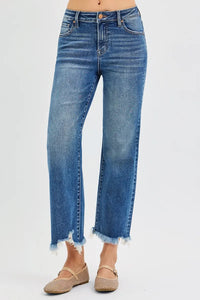 RISEN Full Size Mid Rise Crop Straight Jeans Plus Size