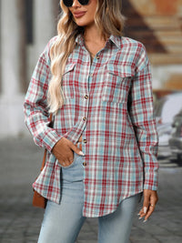 Plaid Button-Down Oversized Shirt Light Lake Blue