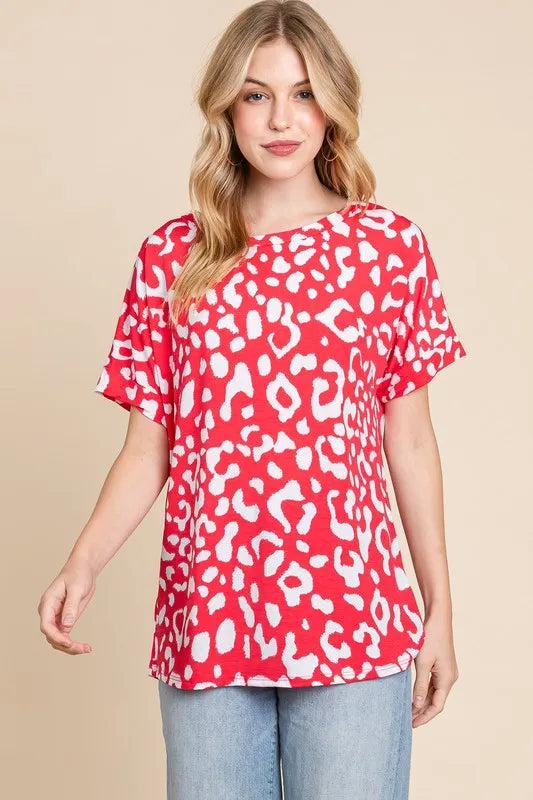 Trendy BOMBOM Animal Print Stretchy T-Shirt - Comfortable Fit, Versatile Style, 95% Polyester