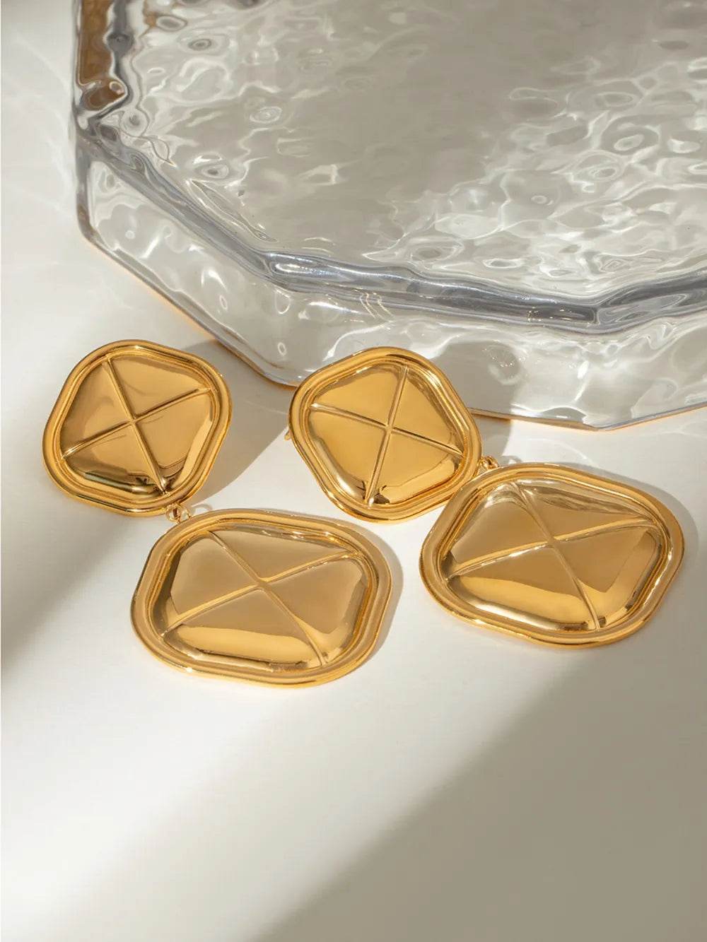 Elegant 18K Gold-Plated Stainless Steel Square Earrings - Stylish and Durable Design - Store 42