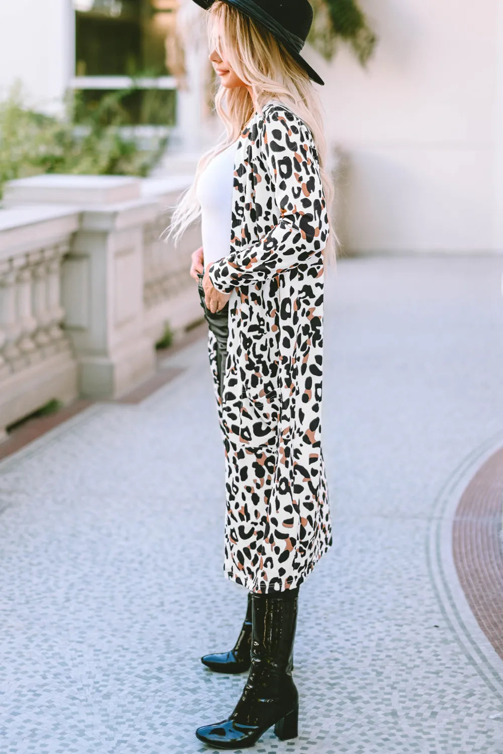 Trendy Leopard Print Open Front Long Sleeve Cover Up - Sheer Opaque Style for Effortless Layering