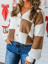 Color Block Knit Button-Up Cardigan Caramel