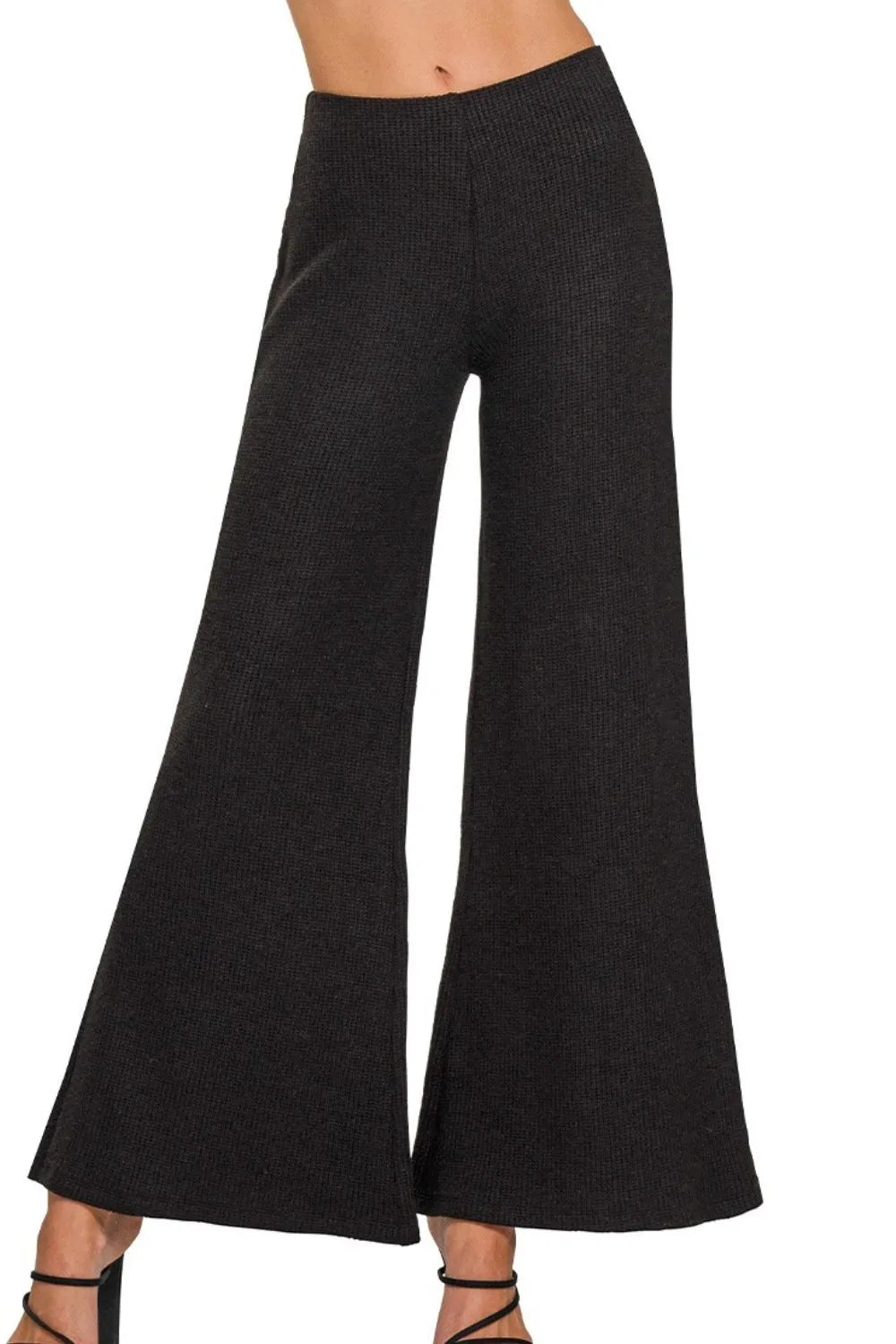 Zenana Wide Leg Flare Sweater Pants - Ultra-Comfortable Ribbed Knit with High-Rise Waist