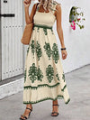 Smocked Printed Wide Strap Maxi Dress Moss