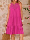 Ruffled Hem Lace Sleeveless Dress Hot Pink