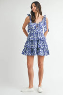 MABLE Floral Print Shoulder Tie Layered Mini Dress