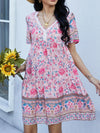 Floral Print V-Neck Summer Dress Blush Pink