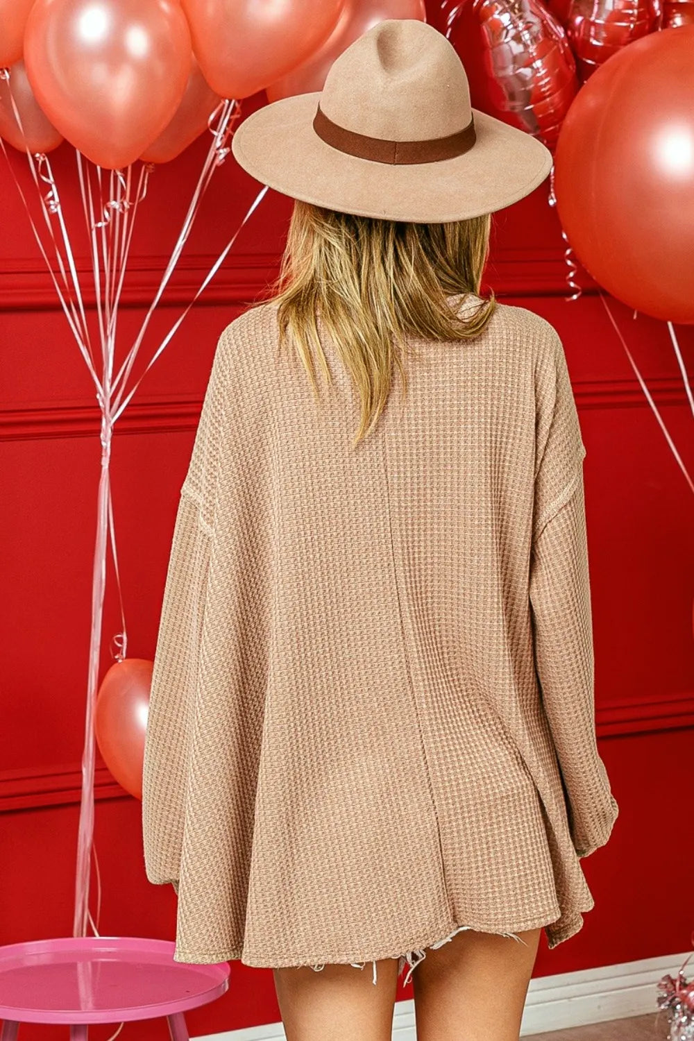 Trendy V-Neck Waffle Knit Top with Uneven Hem – Cozy, Stylish & Versatile Fashion Staple