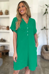 FAM-FAM Slit Notched Short Sleeve Mini Dress Green