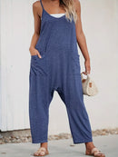 Loose Fit Spaghetti Strap Wide Leg Overalls with Pockets